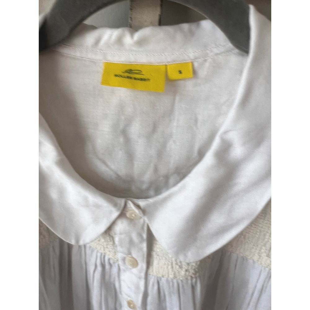 Roller Rabbit White Embroidered Yoke Peter Pan Collar Viscose‎ Blouse Small - Picture 2 of 4